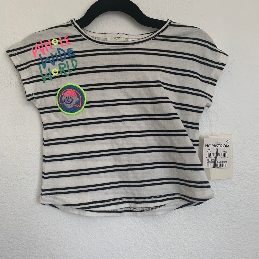 5/$25 NWT Open Edit Ivory Cloud Black Striped Tee Whole Wide World